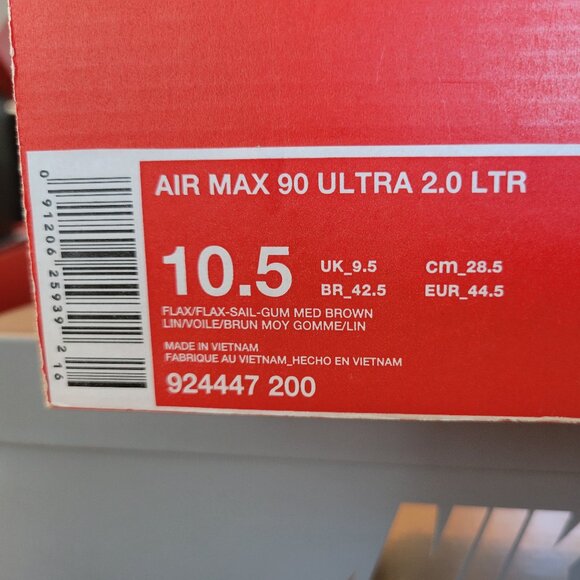Nike Air Max 90 Ultra 2.0 LTR | Flax/Sail-Gum Brown/White | Size 10.5 | New - Picture 2 of 12